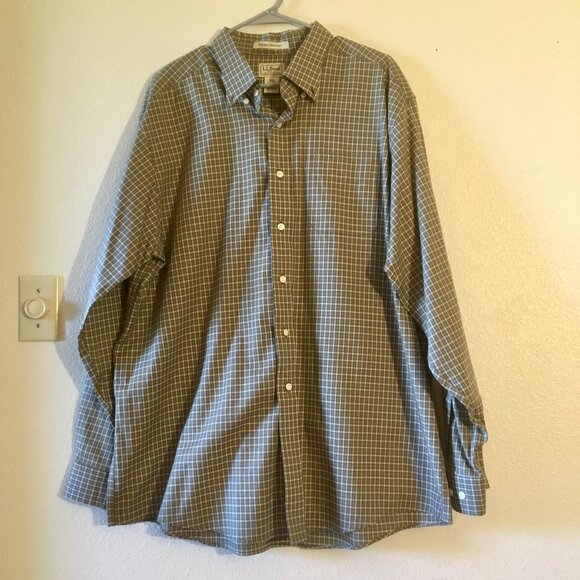 L.L. Bean Other - LL Bean Long Sleeve Button Down Shirt Plaid Shirt Green White Brown Size XL